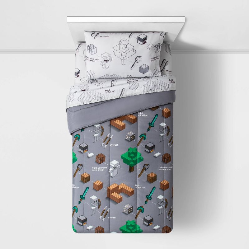 Twin Minecraft Survive Bedding Set Gray