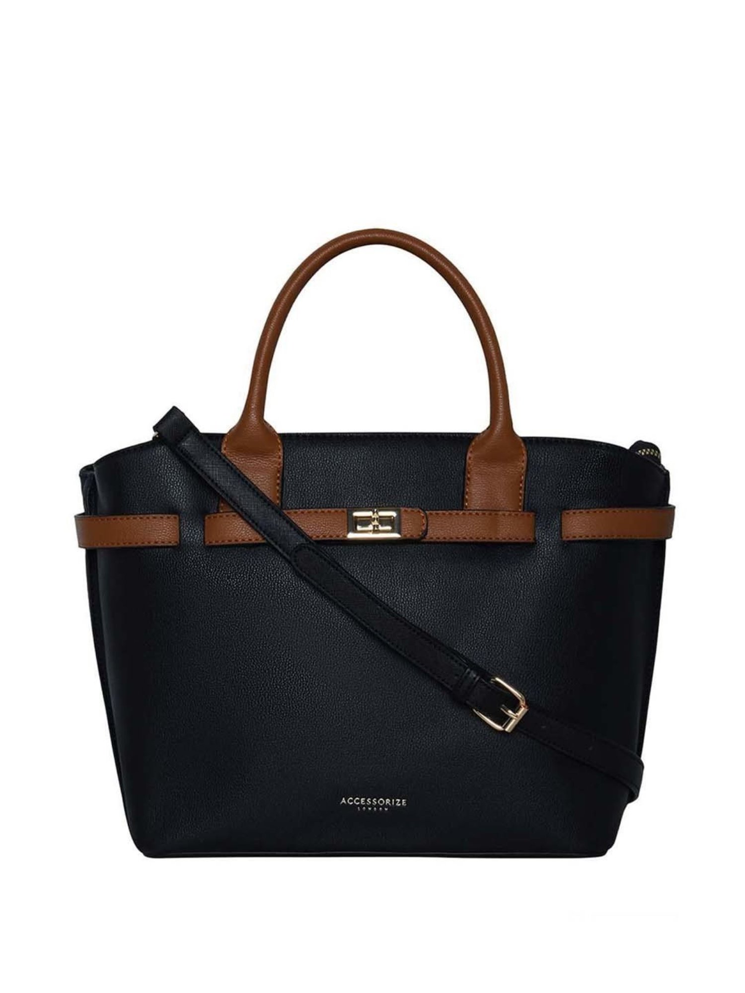 Accessorize London Black Solid Medium Handbag