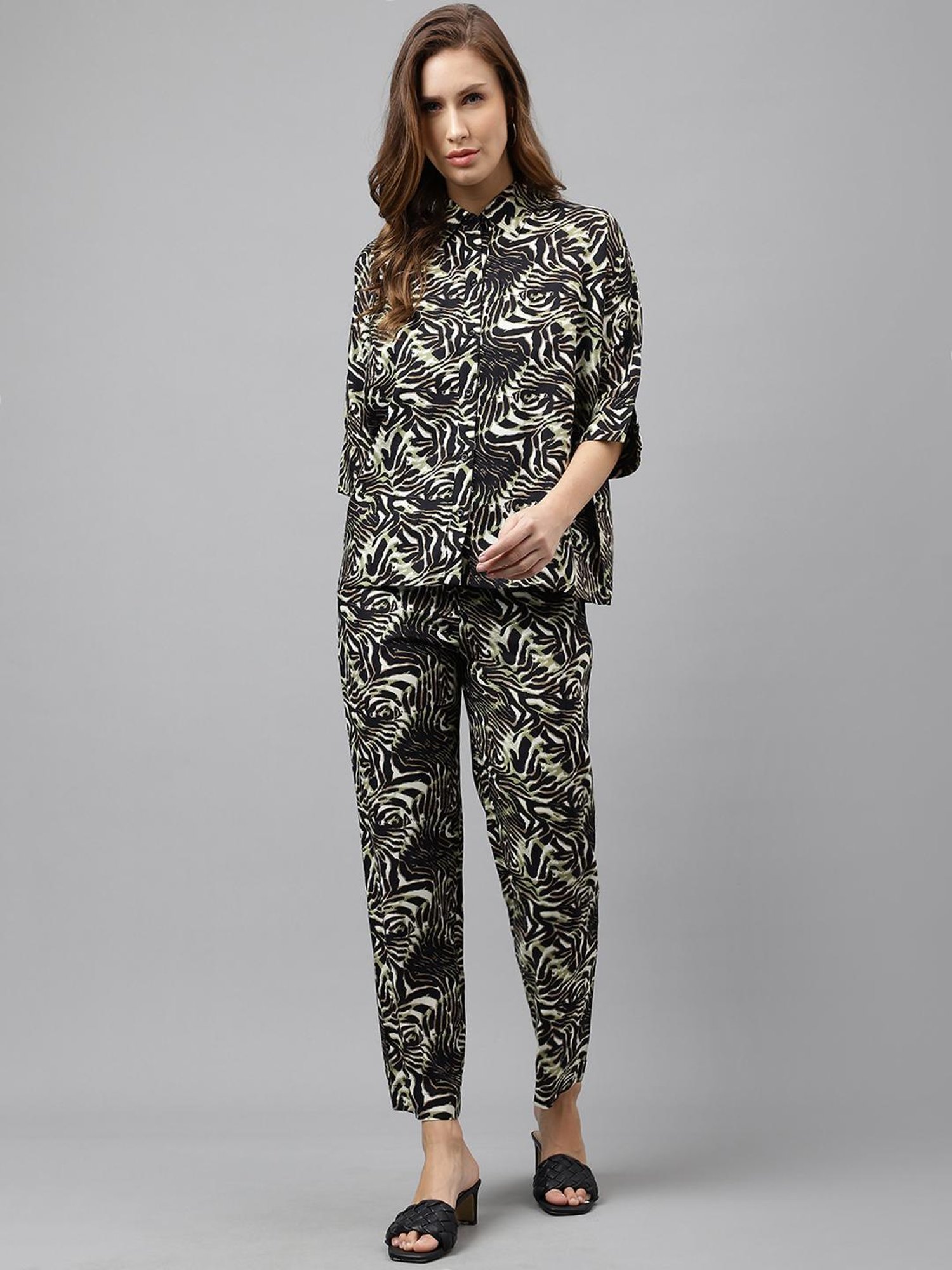 Melon by PlusS Blue Printed Shirt Pant Set