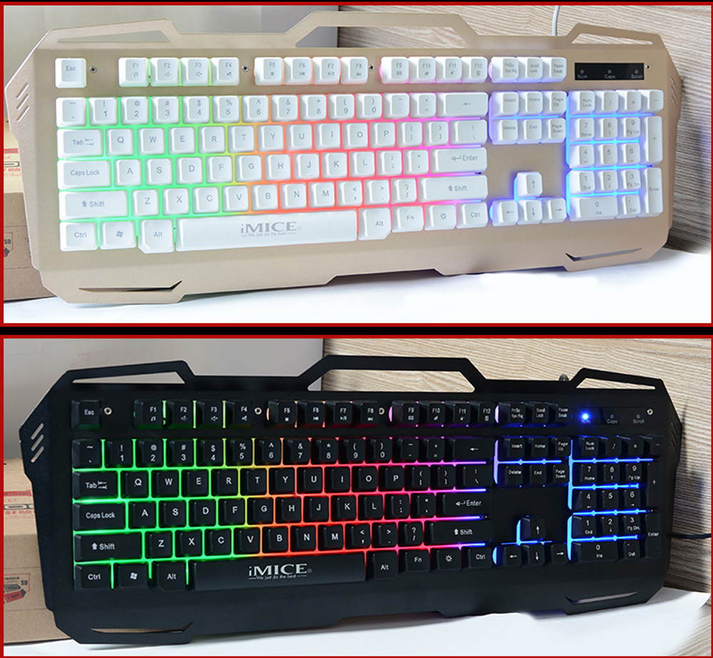 IMICE Gaming Keyboard Wired USB Gamer Keyboards 104 Keys Computer Keyboard Metal Panel Floating Backlit Keyboard For Desktop/PC(Gold)
