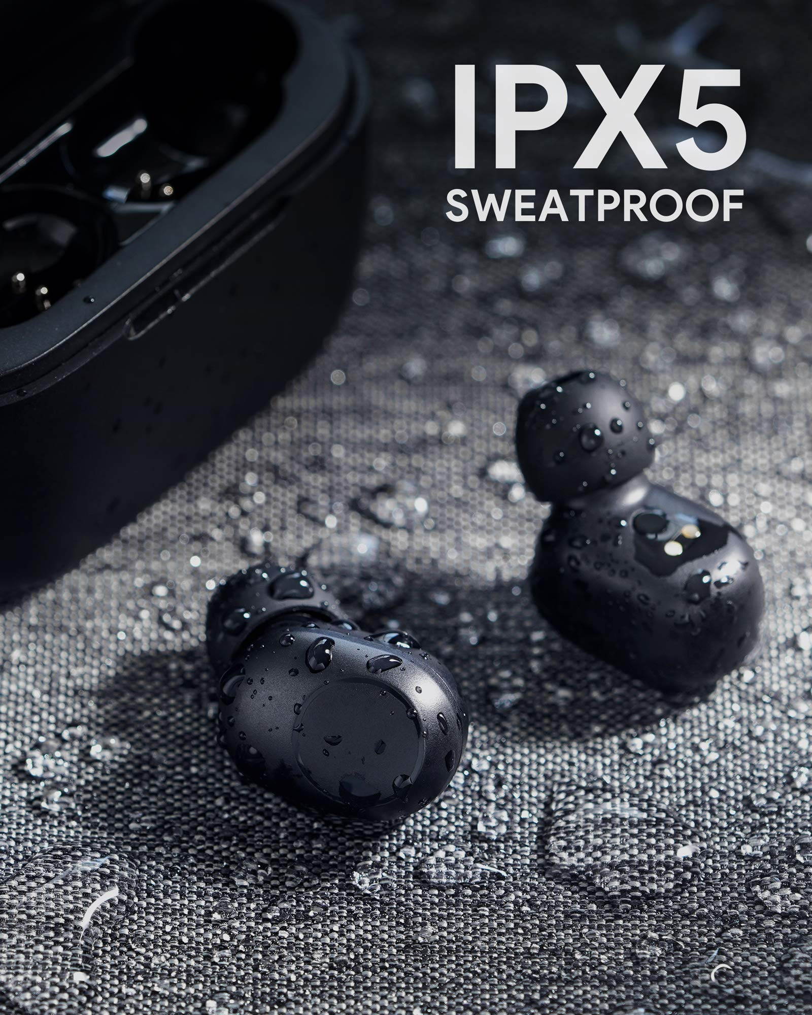 AUKEY EP-T31 True Wireless Earbuds, Bluetooth 5 Headphones Wireless Charging Case, in-Ear Detection, 30H Playtime, IPX5 Water Resistance, Type-C Low Latency Stereo Earphones for iPhones Android Black