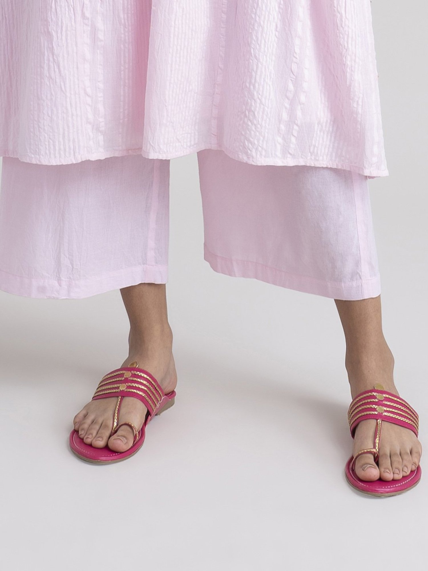 Pink Fort Pink Cotton Striped Kurta Pant Set