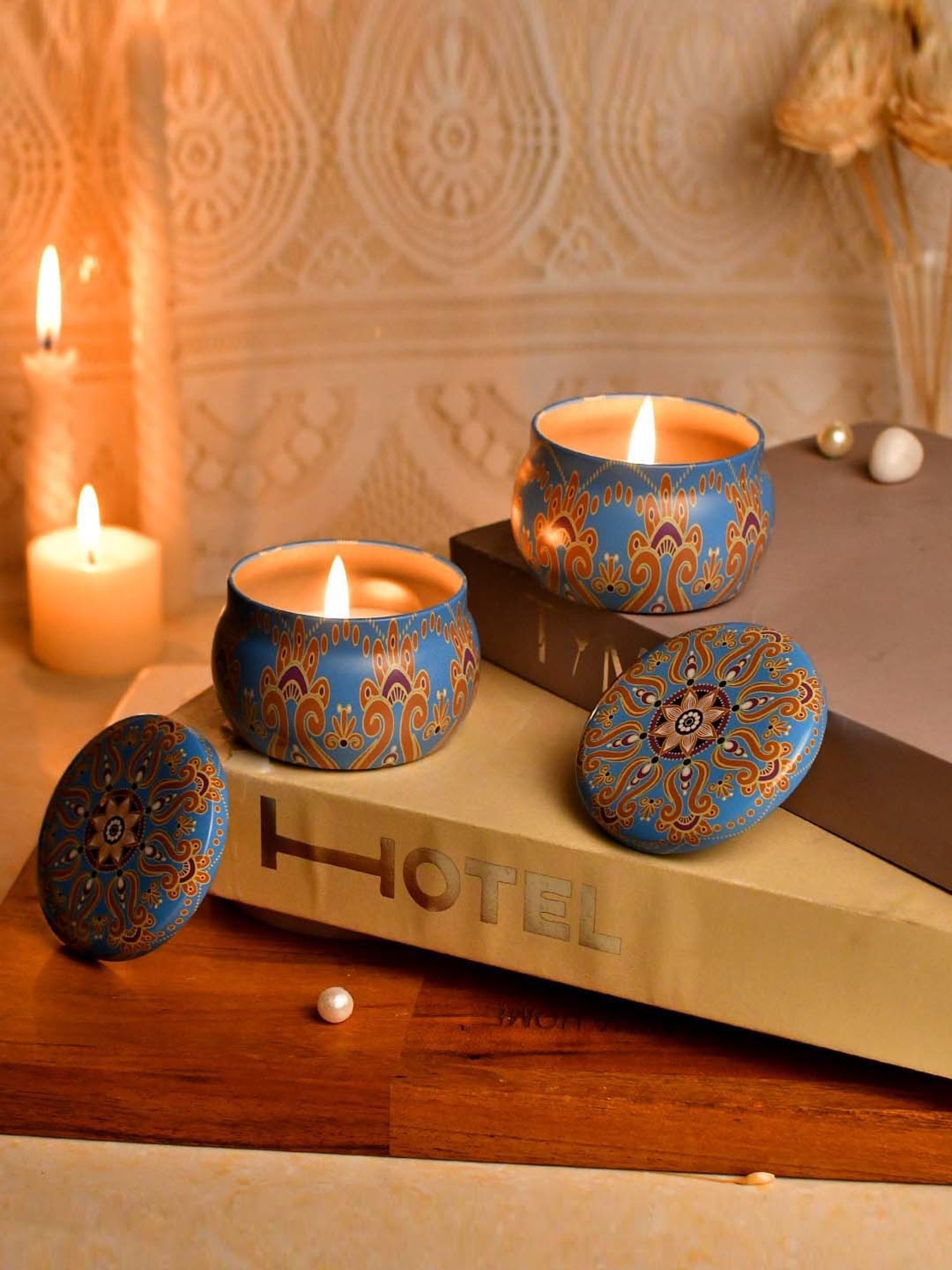TAYHAA Blue & Brown Wax Serenity Candle Jar
