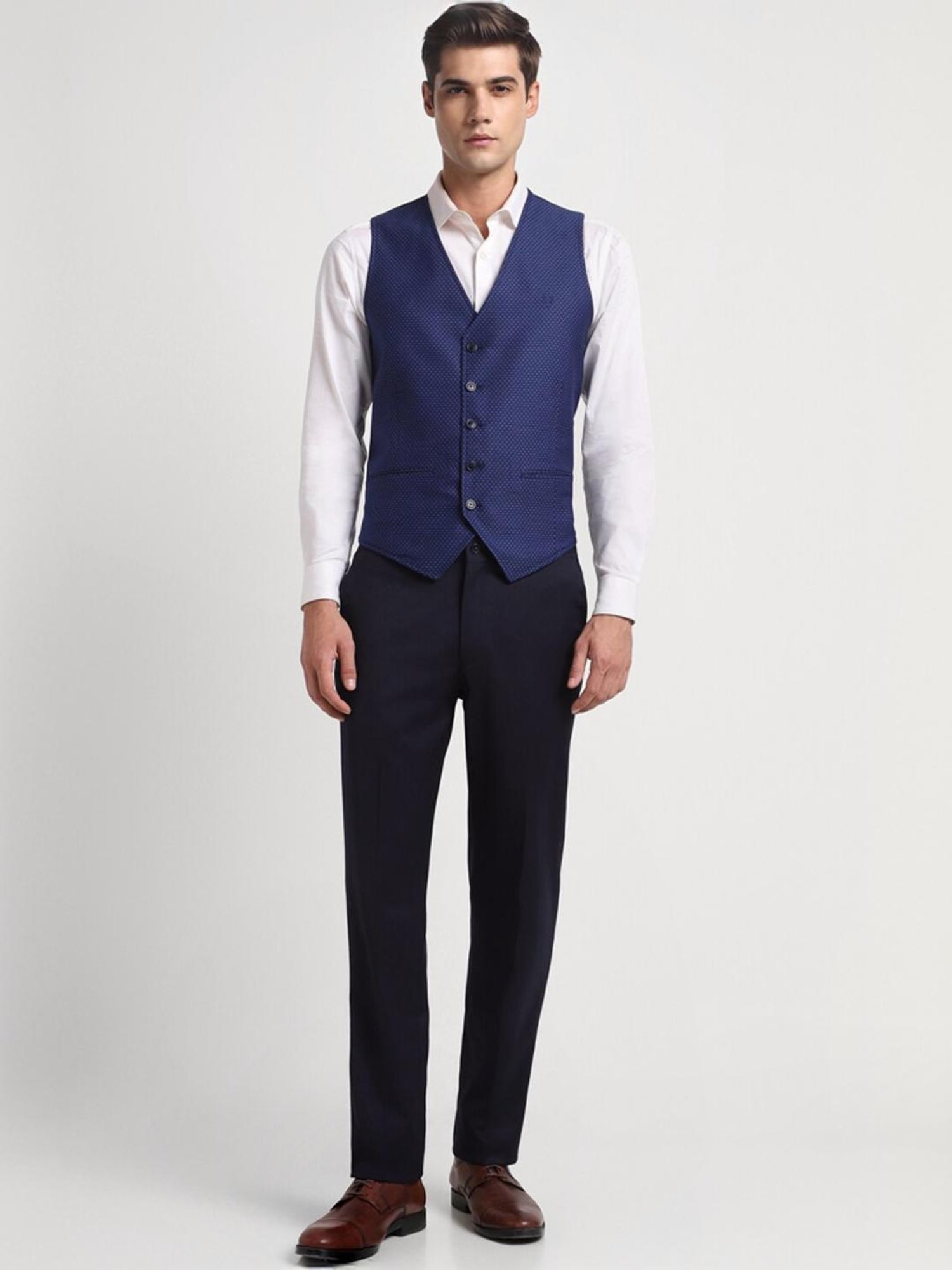 Allen Solly Navy Slim Fit Three Piece Suit