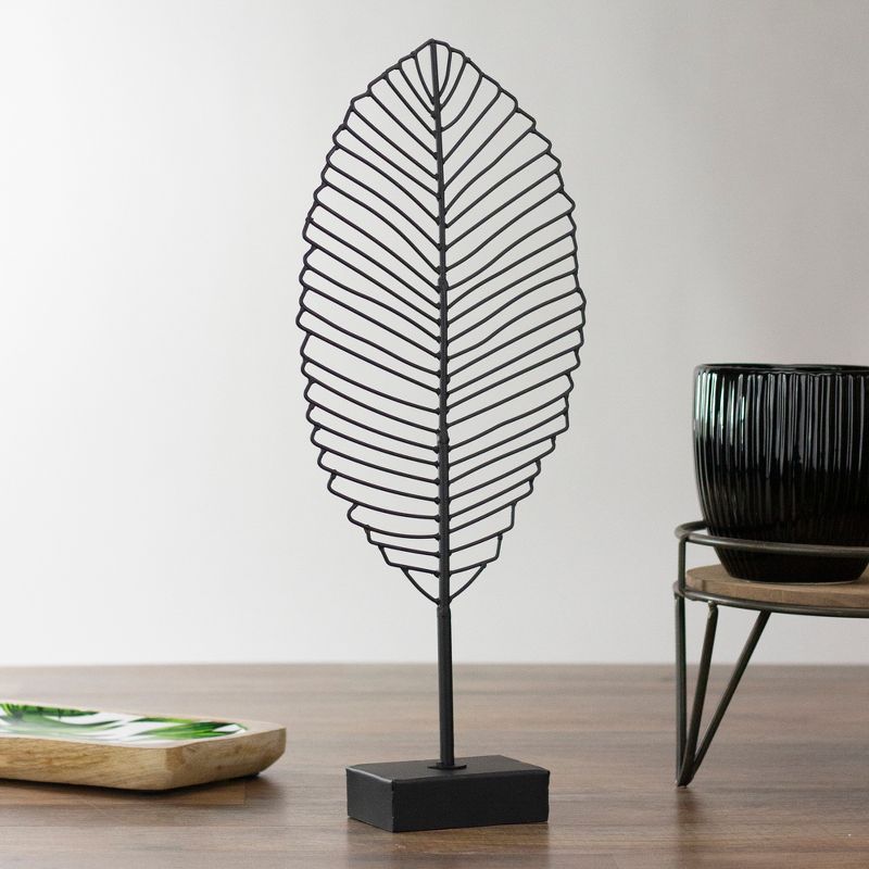 Raz Imports Set of 2 Black Leaf On a Stand Sculptures 22.25"