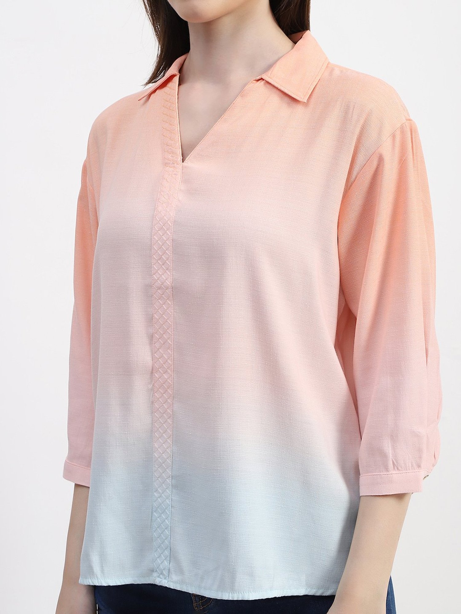 MADAME Orange & Blue Textured Top