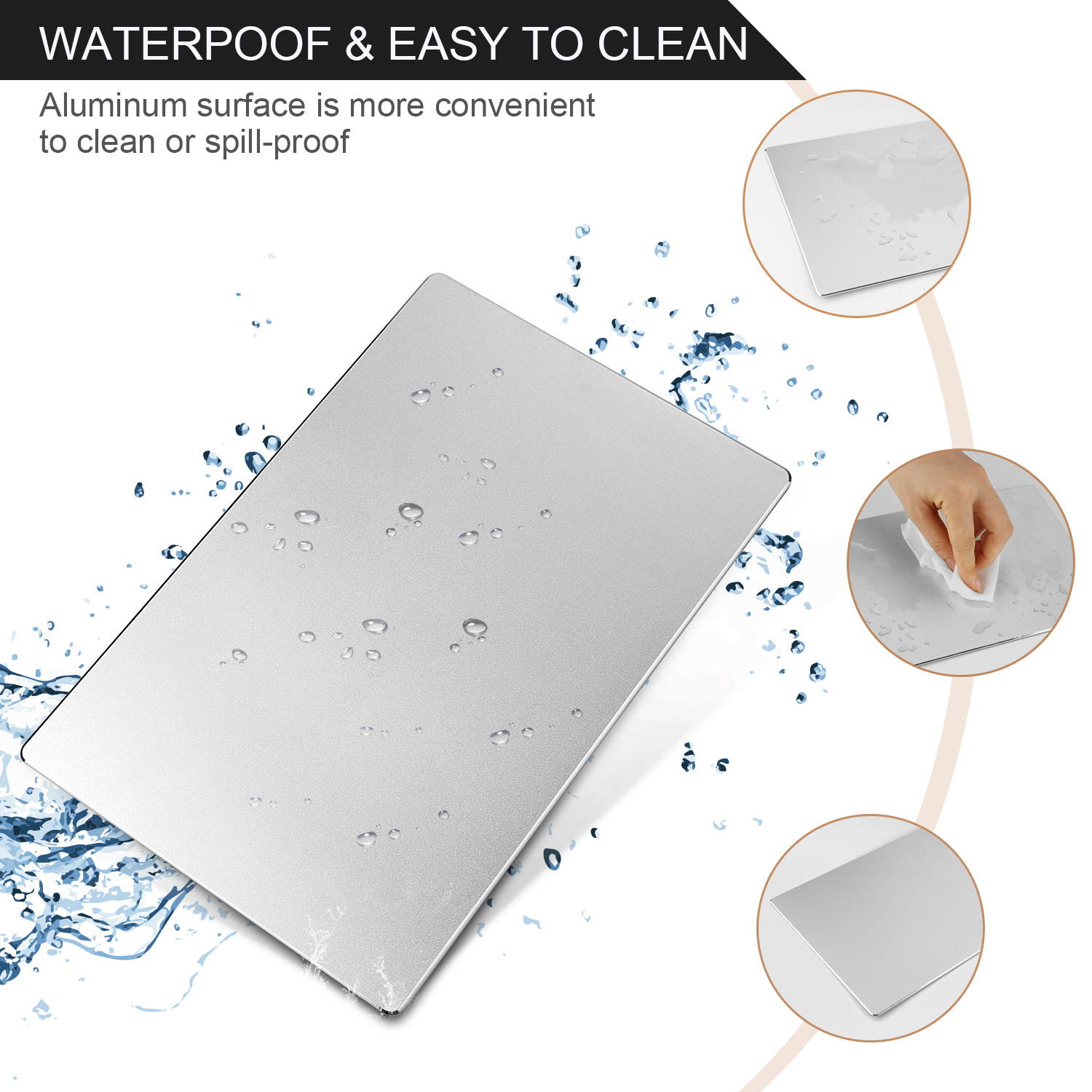 ESTONE Aluminum Gaming Mouse Pad with Anti-Skid Rubber Base-8.66"x7.08"x0.08" - Silver