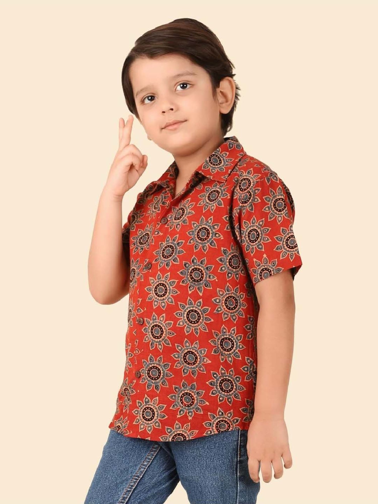 Fabindia Boys Red Cotton Printed Shirt