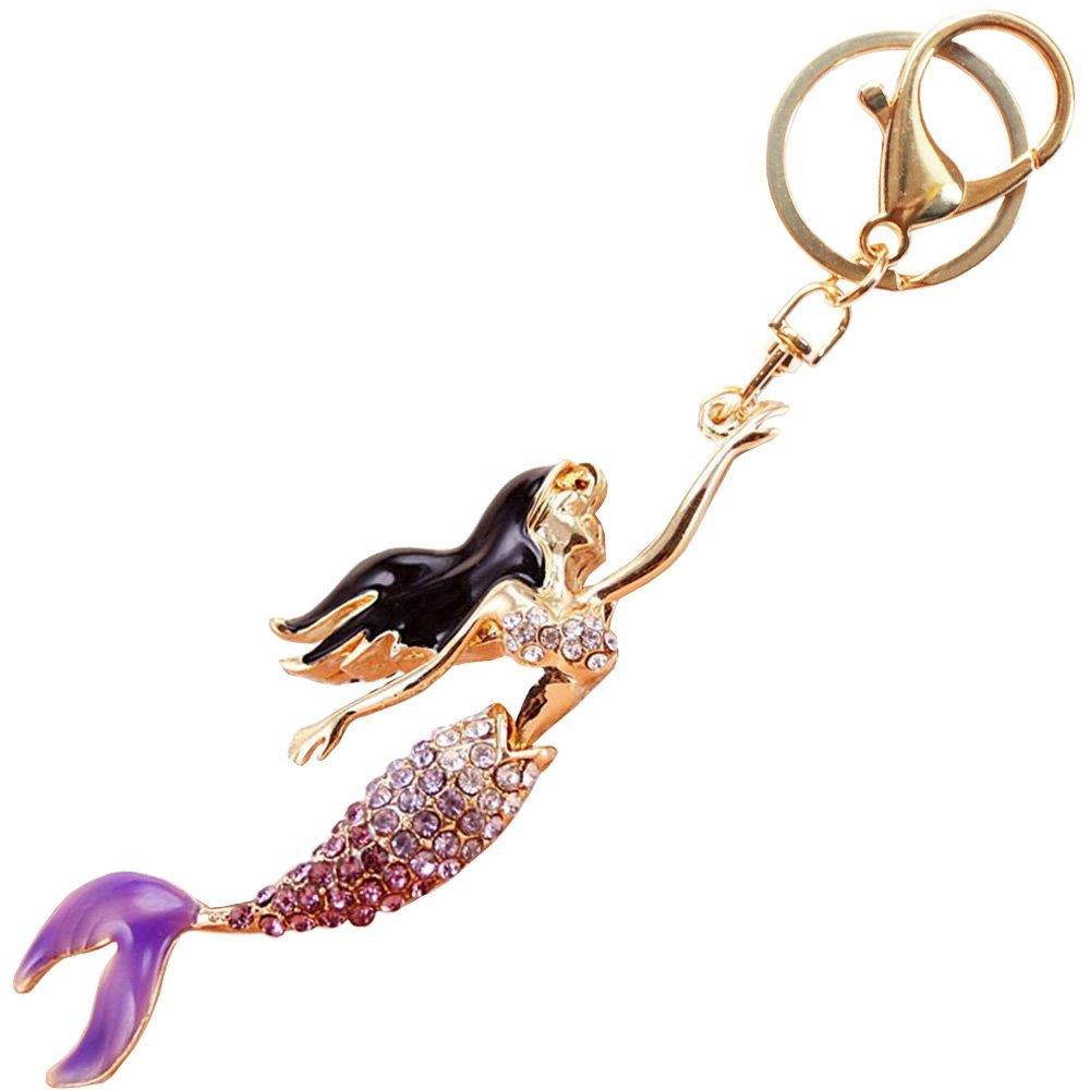 Bolbove Pretty Mermaid Sparkling Charm Blingbling Keychain Crystal Rhinestone Pendant (Purple)