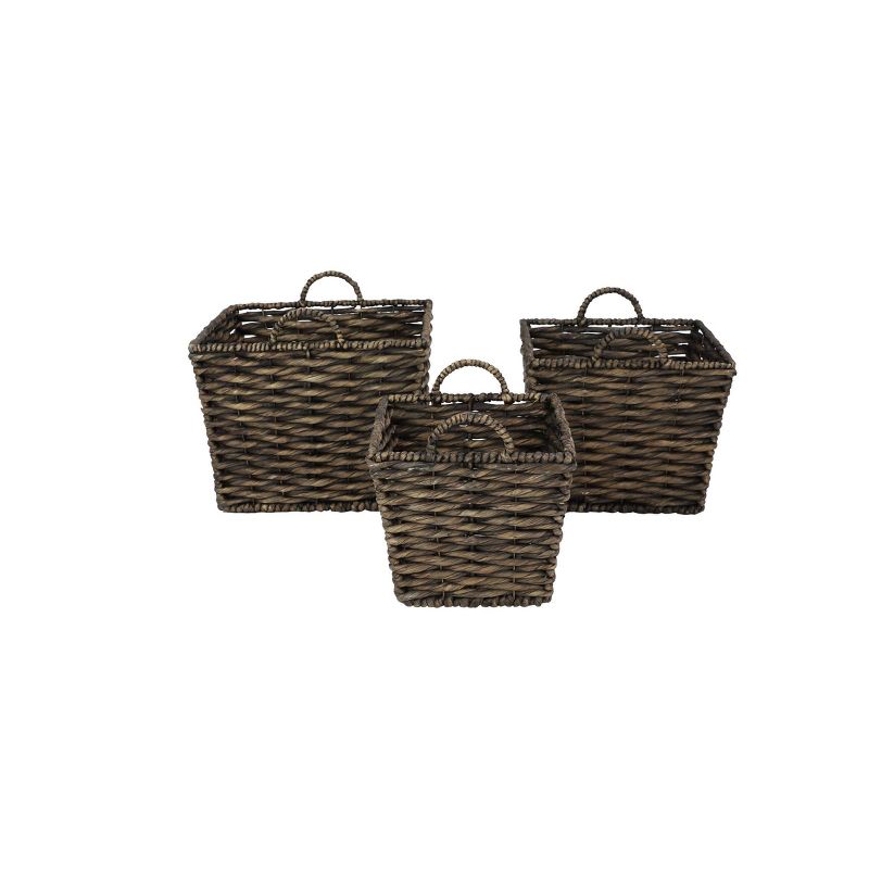 3pk Large Square Water Hyacinth Wicker Storage Baskets
