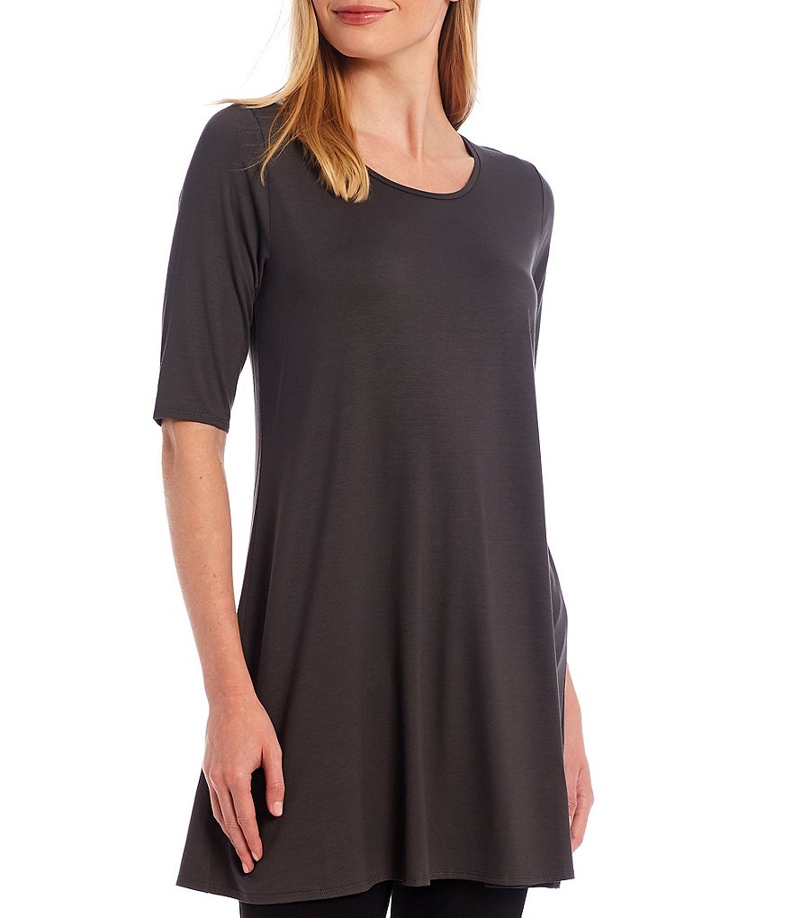 Eileen Fisher Jersey Elbow Sleeve Scoop Neck Tunic