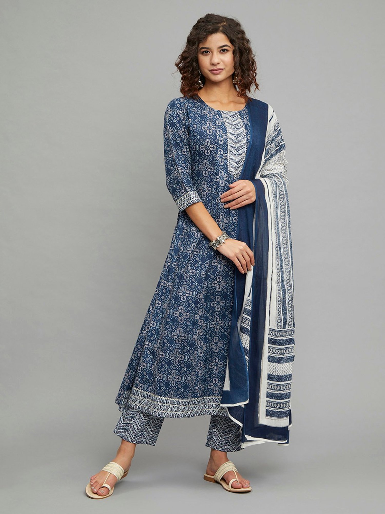 paislei Blue Embroidered Kurta & Palazzo Set