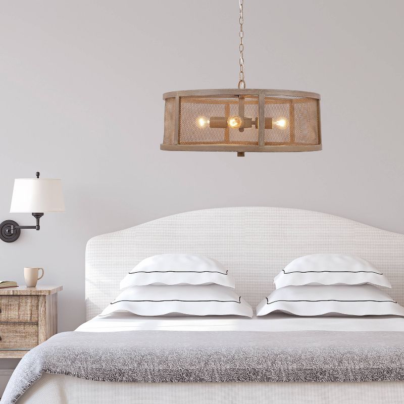 18" Metal Dixsie Caged Farmhouse Chandelier Woodgrain - River of Goods