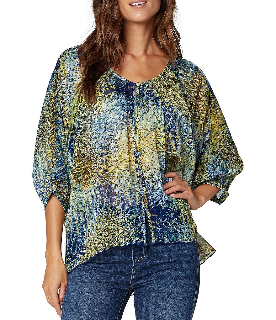 Liverpool Los Angeles Sheer Oversized Printed Chiffon Blouse