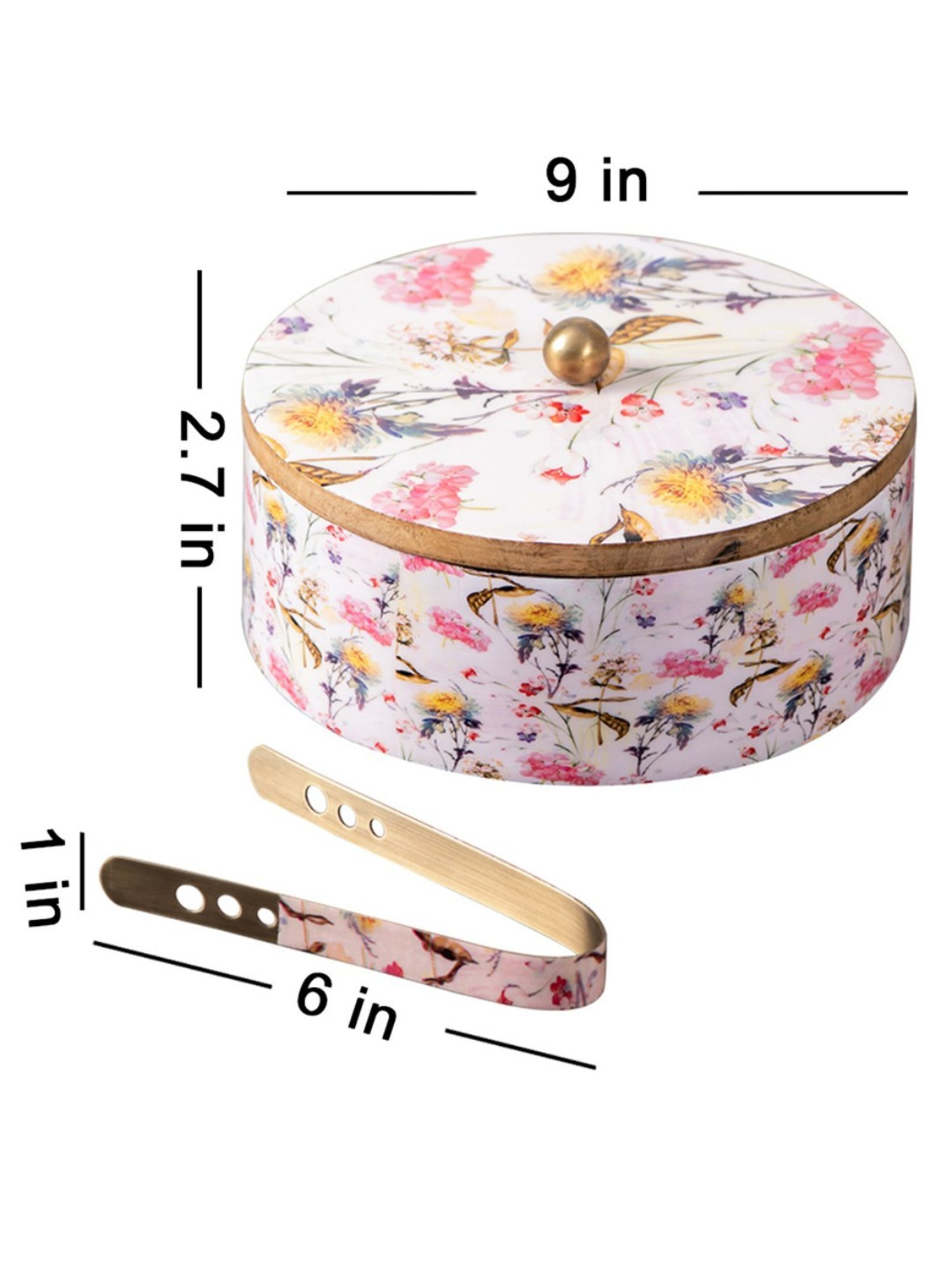 Nestroots Printed Casserole Wooden Box Chapati Box Food Warmer Set hotpot roti Box with Lid Tong