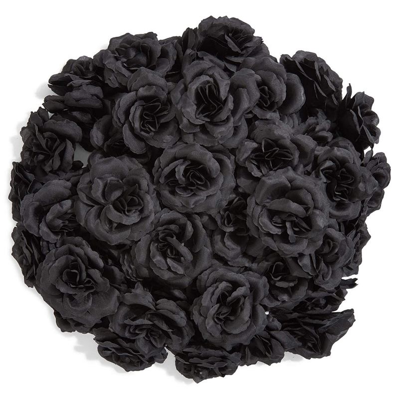 50 Pack Artificial Fake Silk Rose Flower Heads for Wedding Decoration, Bridal Bouquet, Home Decor - Black