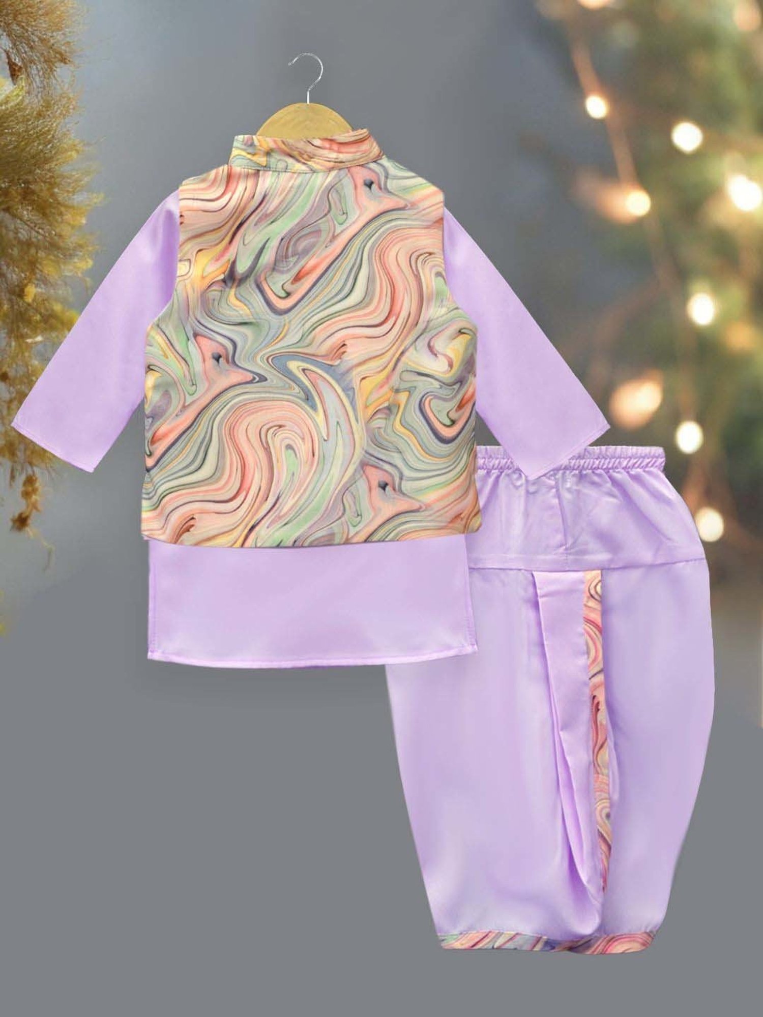 VASTRAMAY Boys Yellow & White Cotton Printed Full Sleeves Kurta Sets