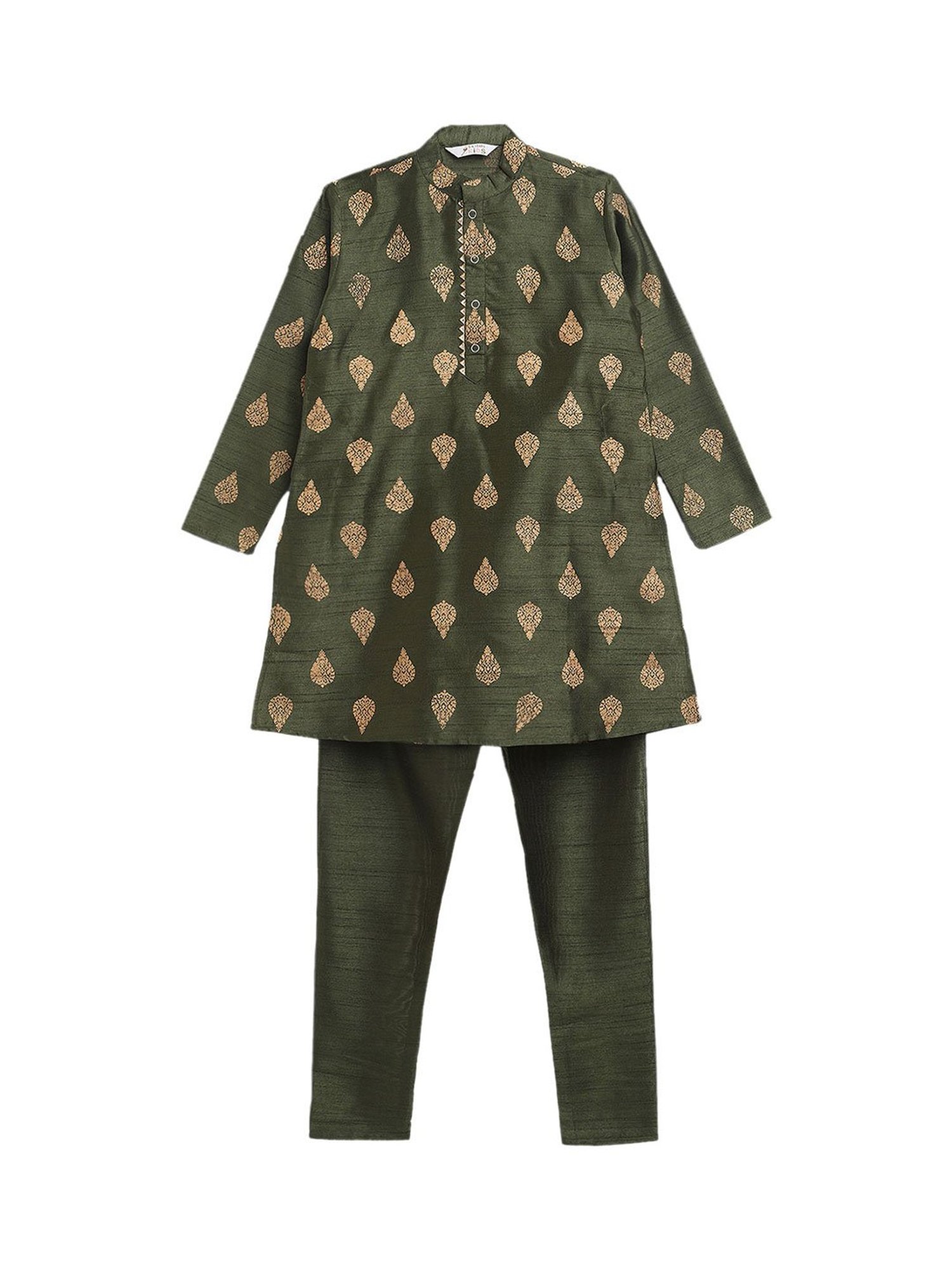 Ahalyaa Kids Green Printed Kurta with Churidars