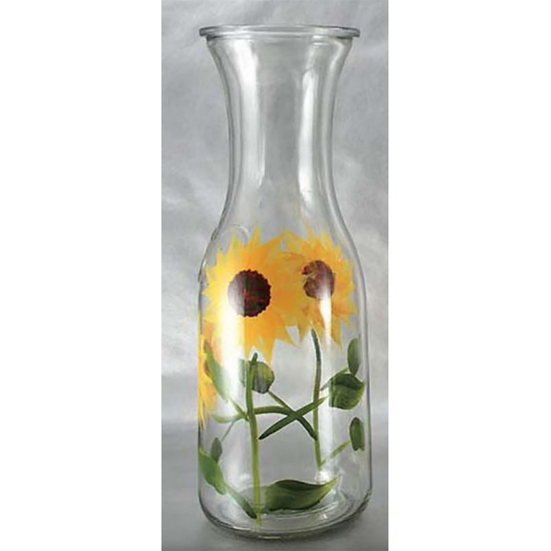 Grant Howard 34 Ounce Capacity Elegant Hand Painted Beverage Glass Carafe Decanter Versatile Drink Pitcher, Sunflower Field Design