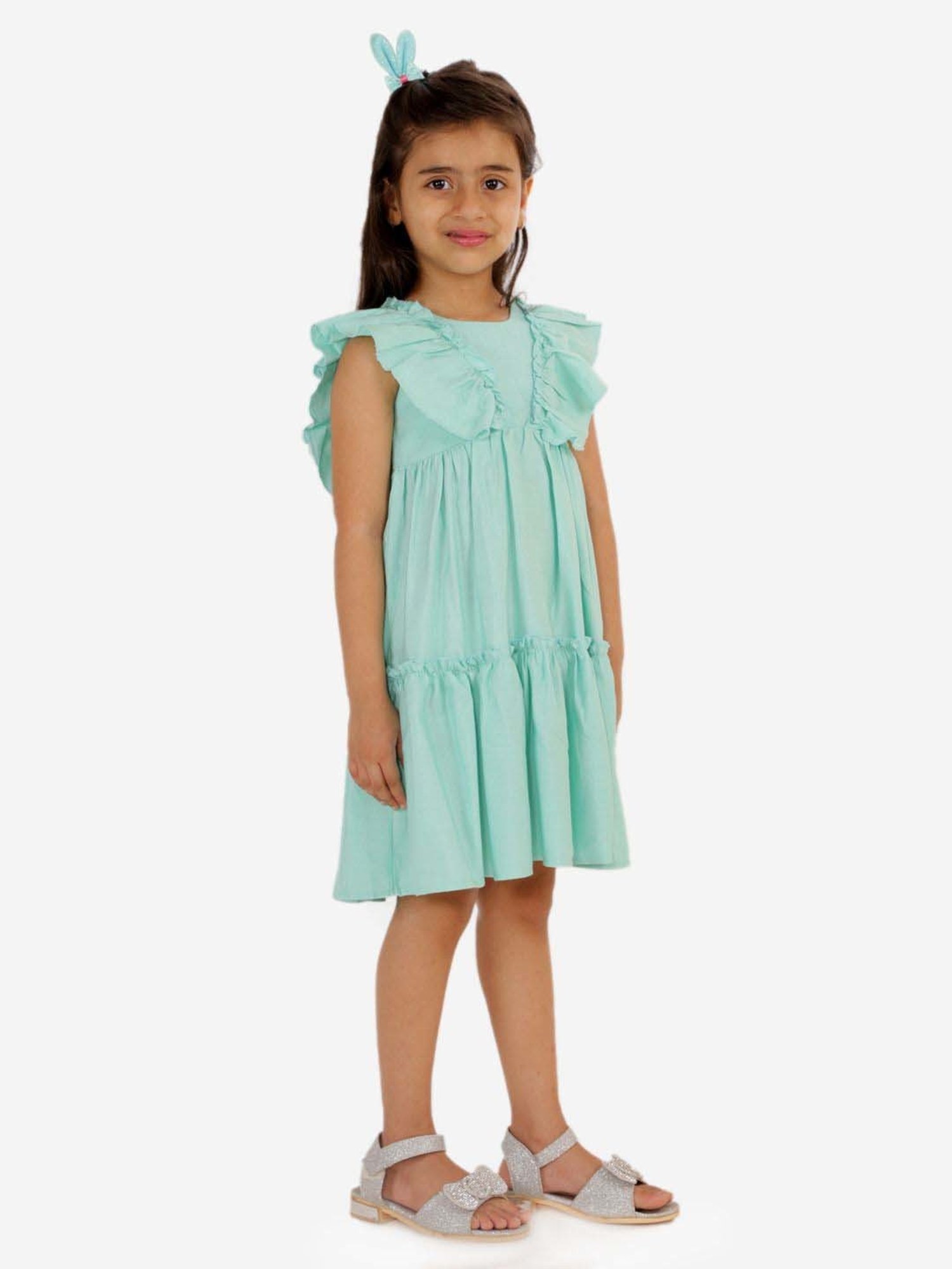 KidsDew Mint Green Cotton Straight Fit Dress