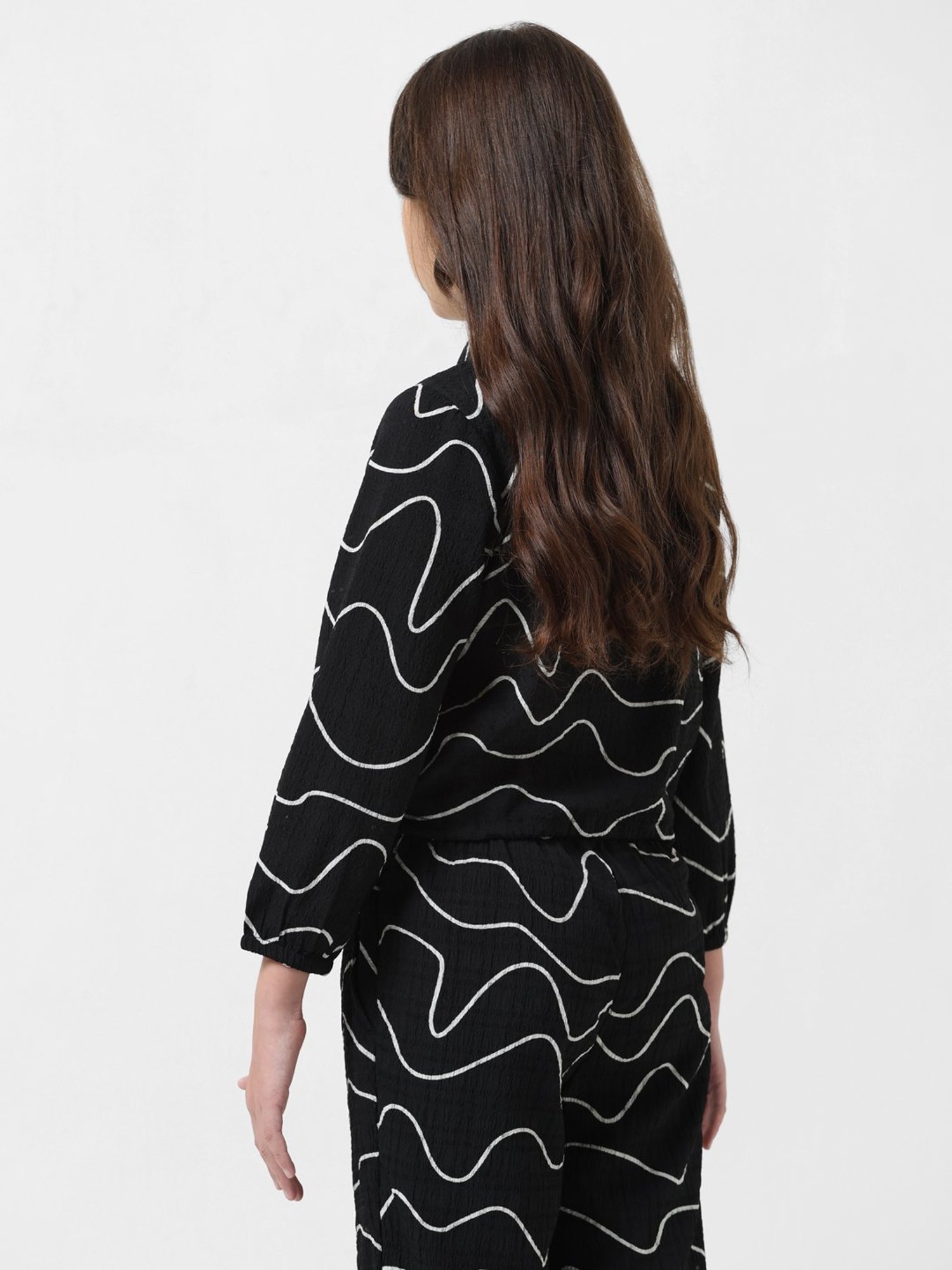 VERO MODA GIRL Anthracite Printed Full Sleeves Shirt Top