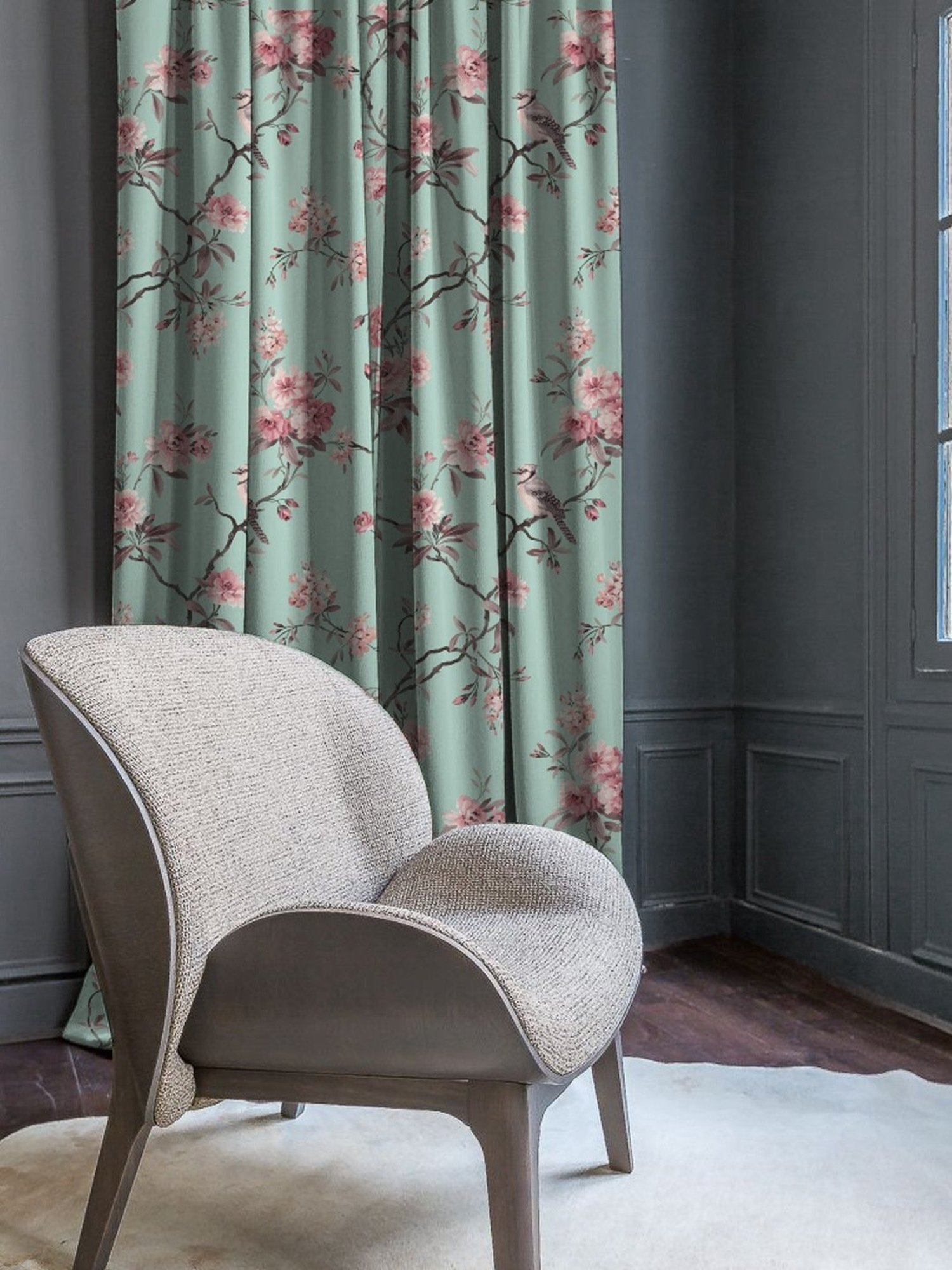 SPACES DRAPE STORY Elegent Teal & Pink Polyester 8 FT Door Curtain - Set of 2