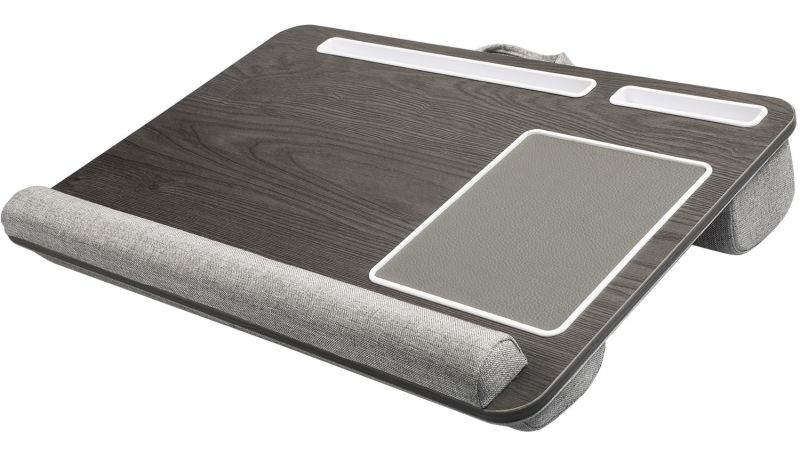HUANUO Lap Desk - Fits up to 17 inches Laptop Desk, Built in Wrist Pad for Notebook, MacBook, Tablet, Lap Laptop Desk with Tablet, Pen & Phone Holder (Black Woodgrain, Big)