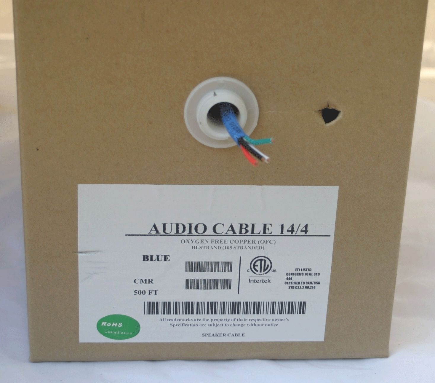 100'Ft 14 / 4 wire Awg gauge CL3 In Wall outdoor Speaker cable 105 Stranded Blue