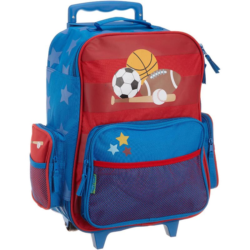 Stephen Joseph Fun Kids Themed Classic Rolling Luggage Polyester Carry On Suitcase with Multiple Pockets and Extendable Handle, Sports