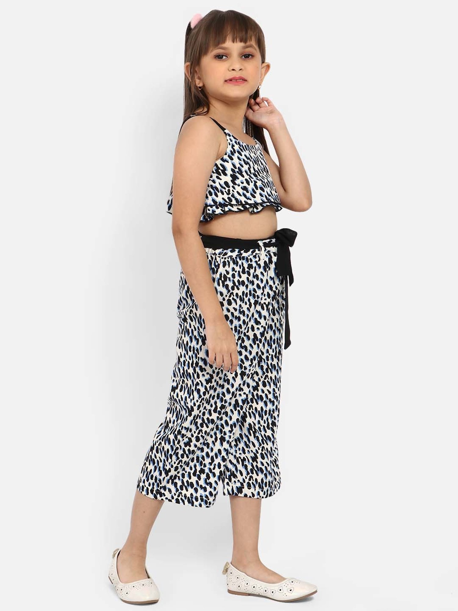 Nauti Nati Kids White Printed Top with Palazzos