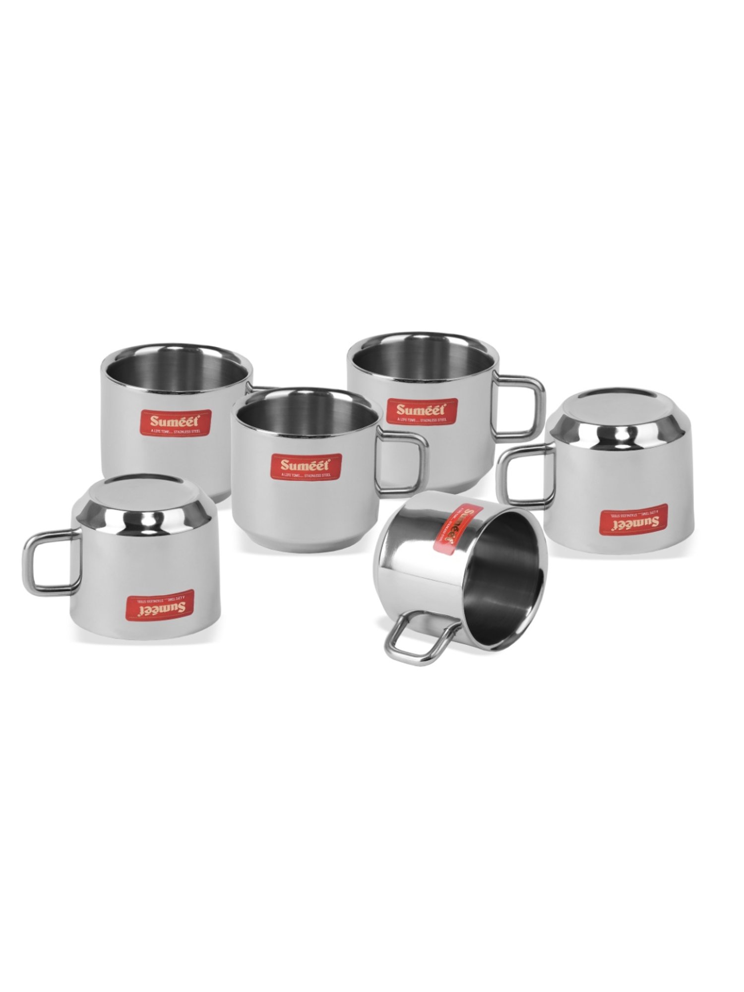 Sumeet Stainless Steel Double Wall Tea and Coffee cups set of 6Pcs (120 Ml Each)