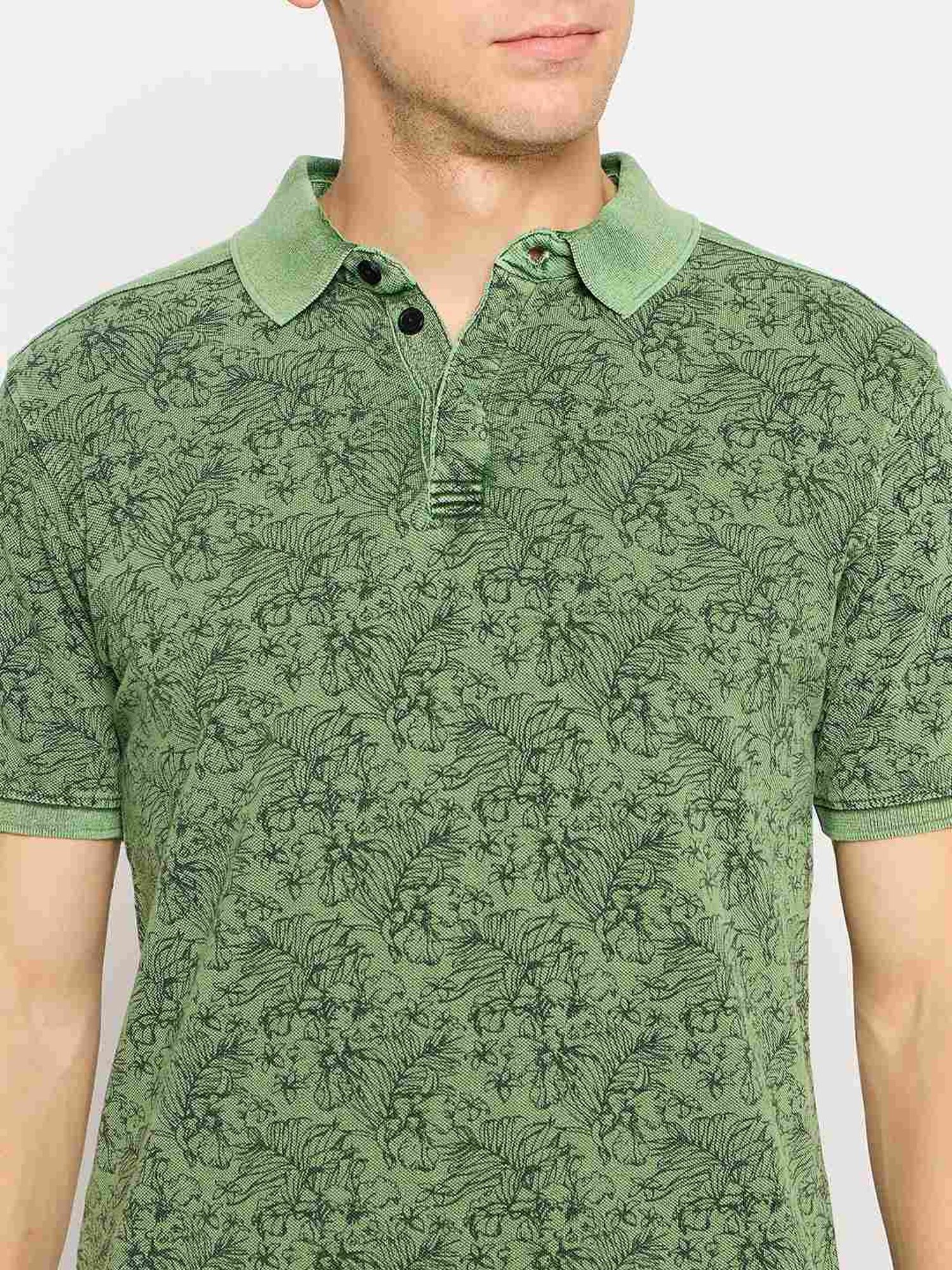 Club York Green Regular Fit Printed Polo T-Shirt