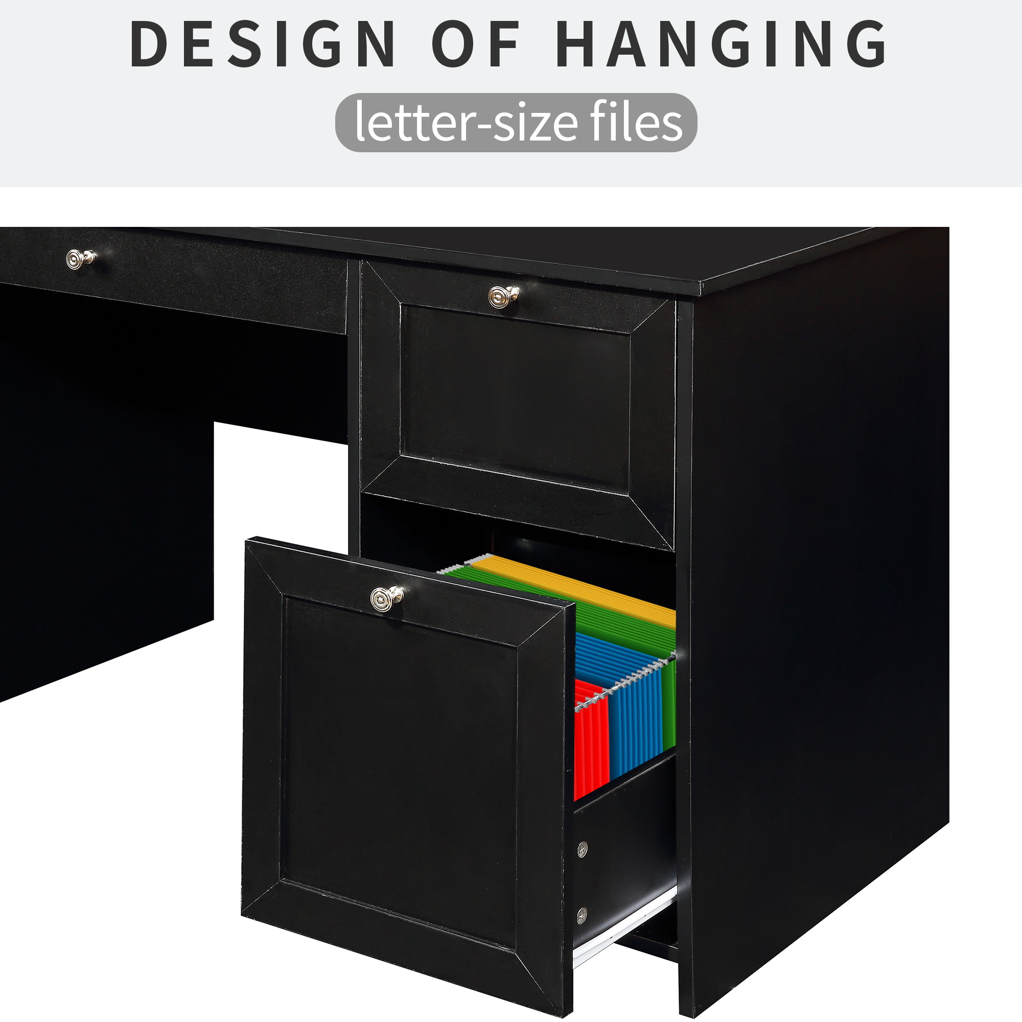 Home Office Computer Desk Gaming Desk Executive Desk with 2 Drawers,Pullout Keyboard and Storage Cabinet