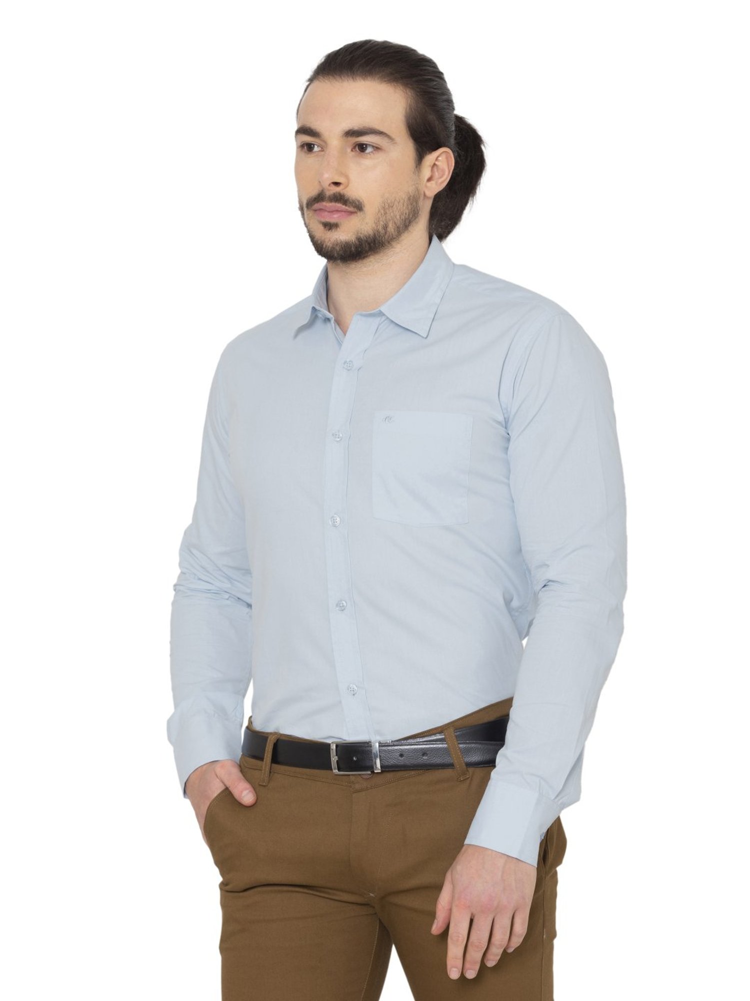 Allen Cooper Blue Cotton Regular Fit Shirts