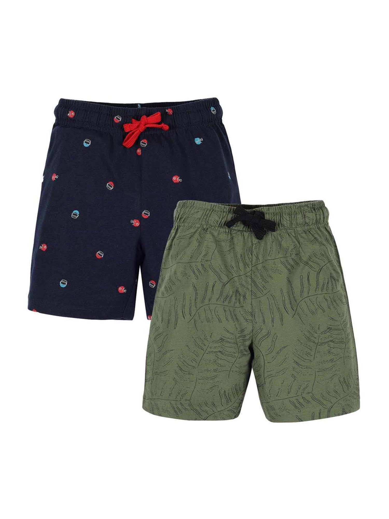 Plum Tree Kids Navy & Green Cotton Printed Shorts (Pack of 2)