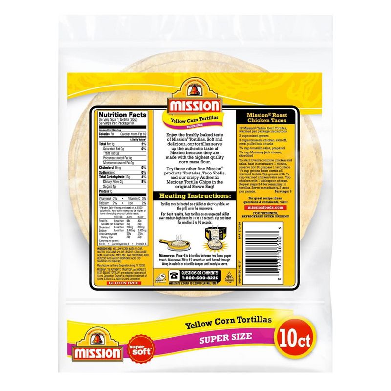 Mission Gluten Free Super Size Yellow Corn Tortillas - 10.84oz/10ct