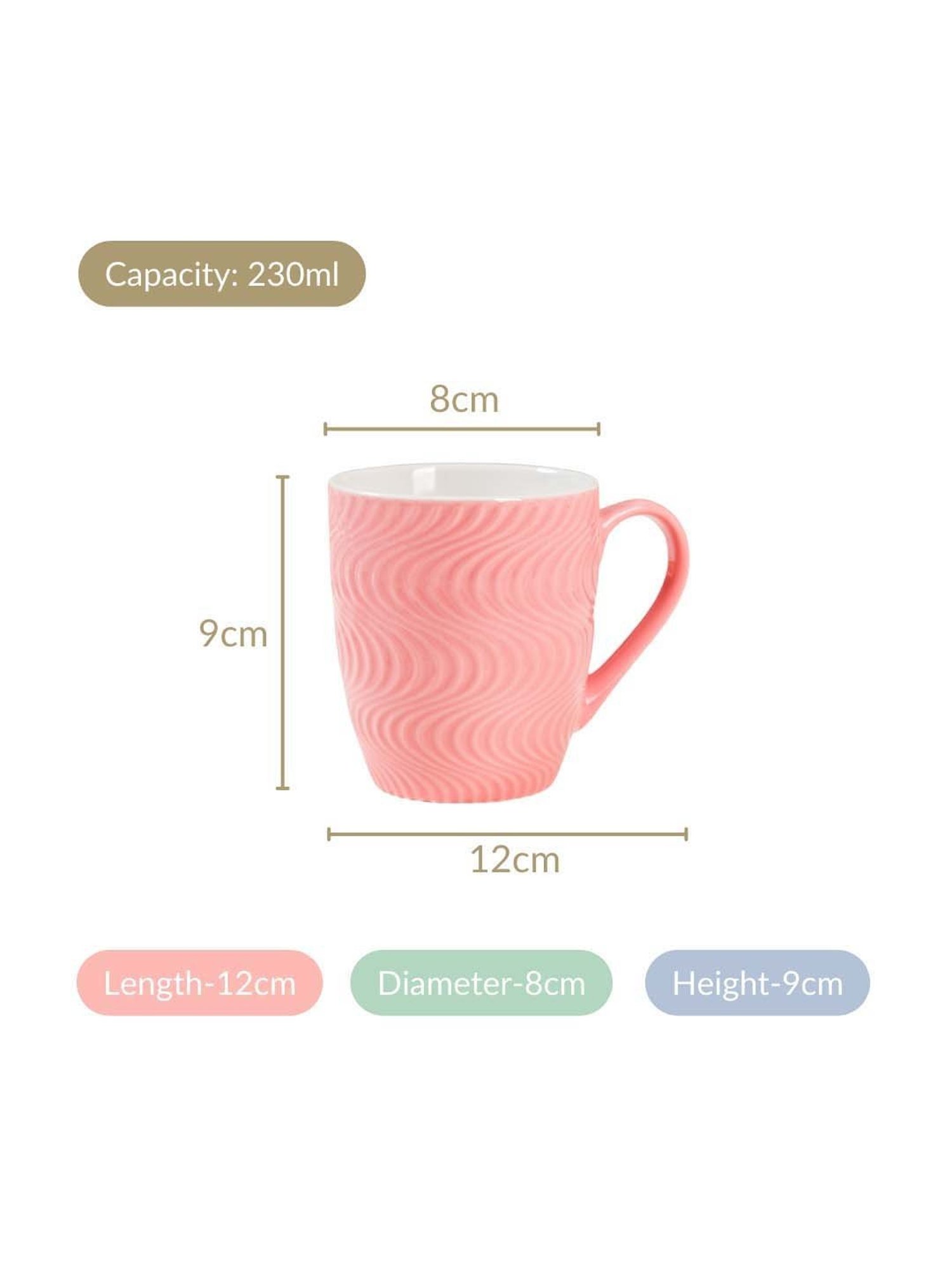 Nestasia Ocean Waves Pink Textured Ceramic Mugs Set Of 6 230ml