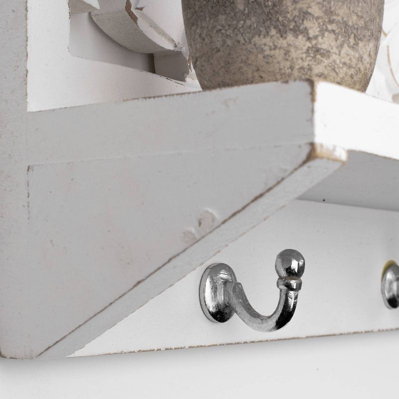 Carved Wooden Coat Rack Wall Shelf White - Crystal Art Gallery