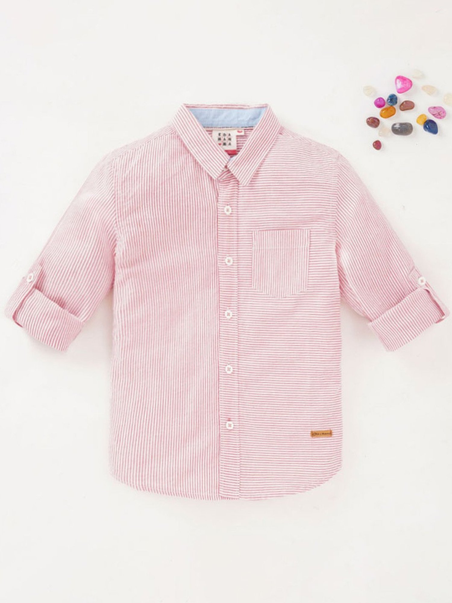 Ed-a-Mamma Kids Pink Cotton Striped Full Sleeves Shirt