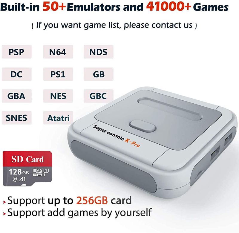 Super Game Console X Pro, Retro Video Game Console,4K HDMI TV Output Game Consoles Built-in 128G with 40000+ Video Games,Support for PS1/PSP/DC/N64