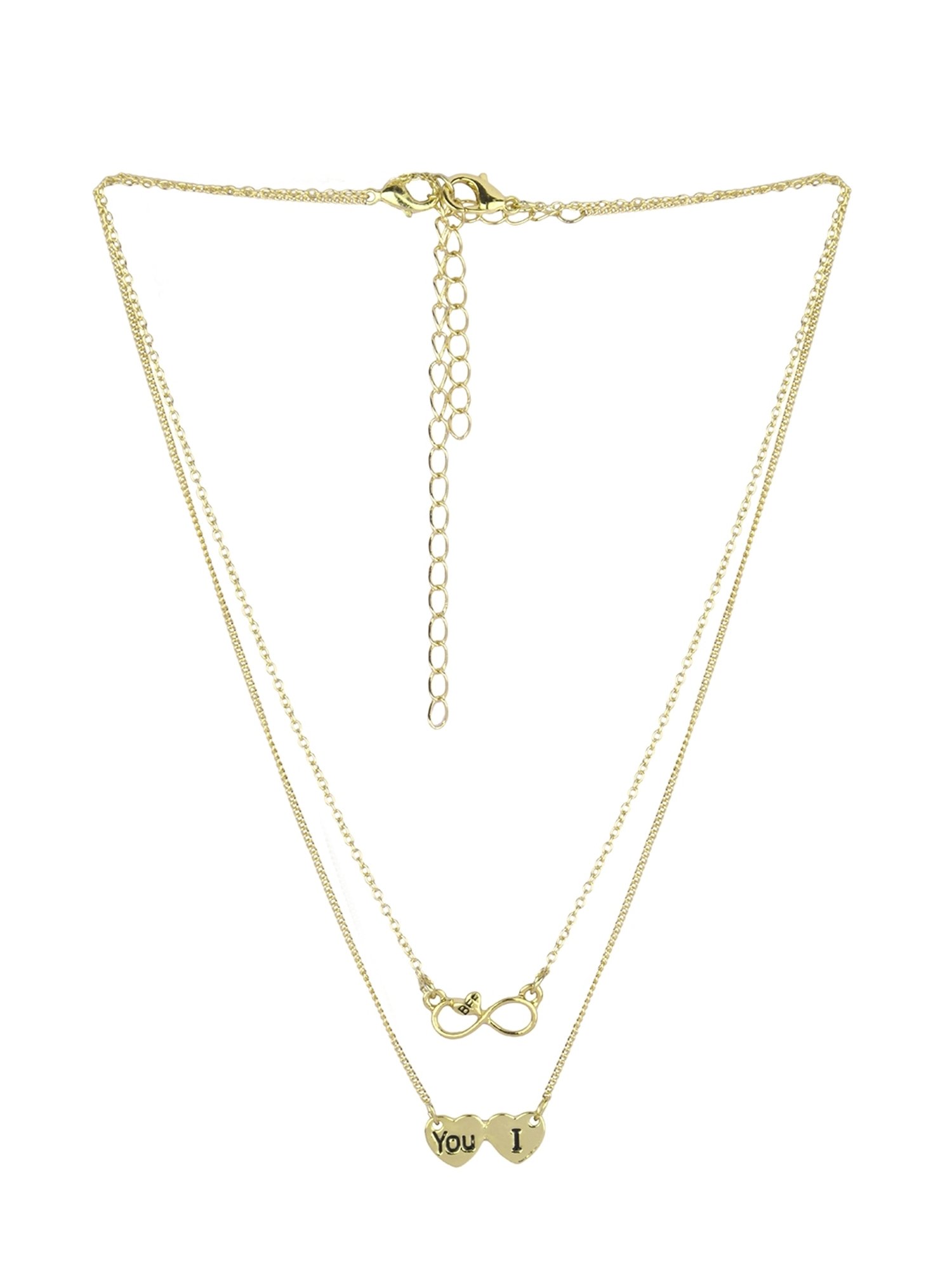 Lilly & Sparkle Gold Toned Set of 2 Chains with Infinity and You" and "I" Heart Pendants