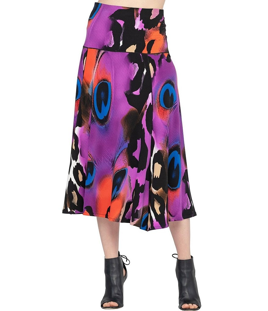 Eva Varro Animal Print Knit Jersey Wide Yoke A-Line Midi Skirt