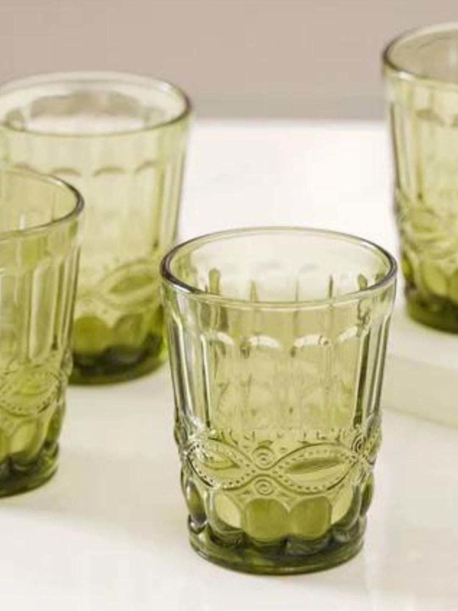 Nestasia Premium Quality Vintage Textured Green Translucent Water Glass For Serving Drinks(Set Of 4)