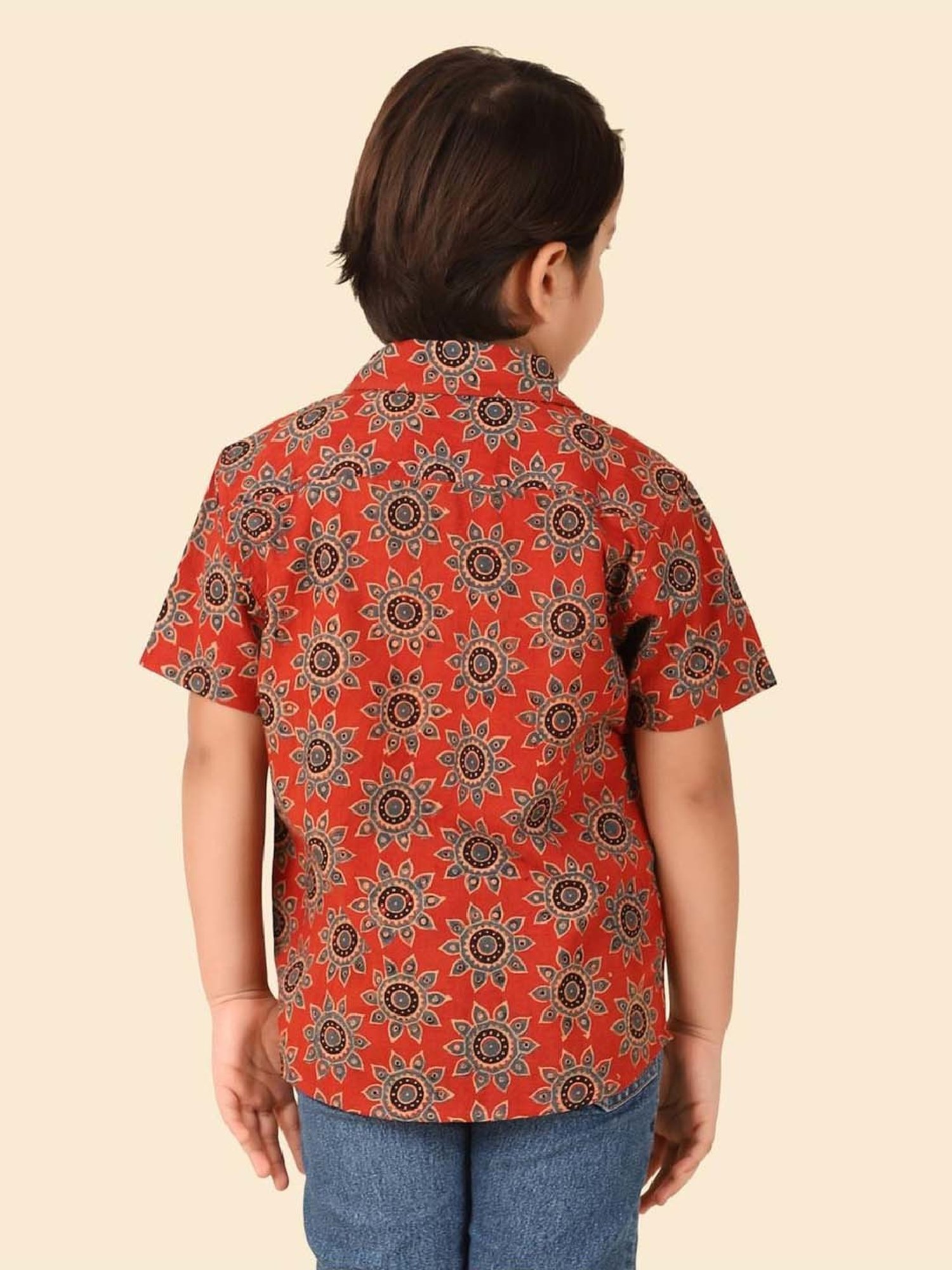 Fabindia Boys Red Cotton Printed Shirt