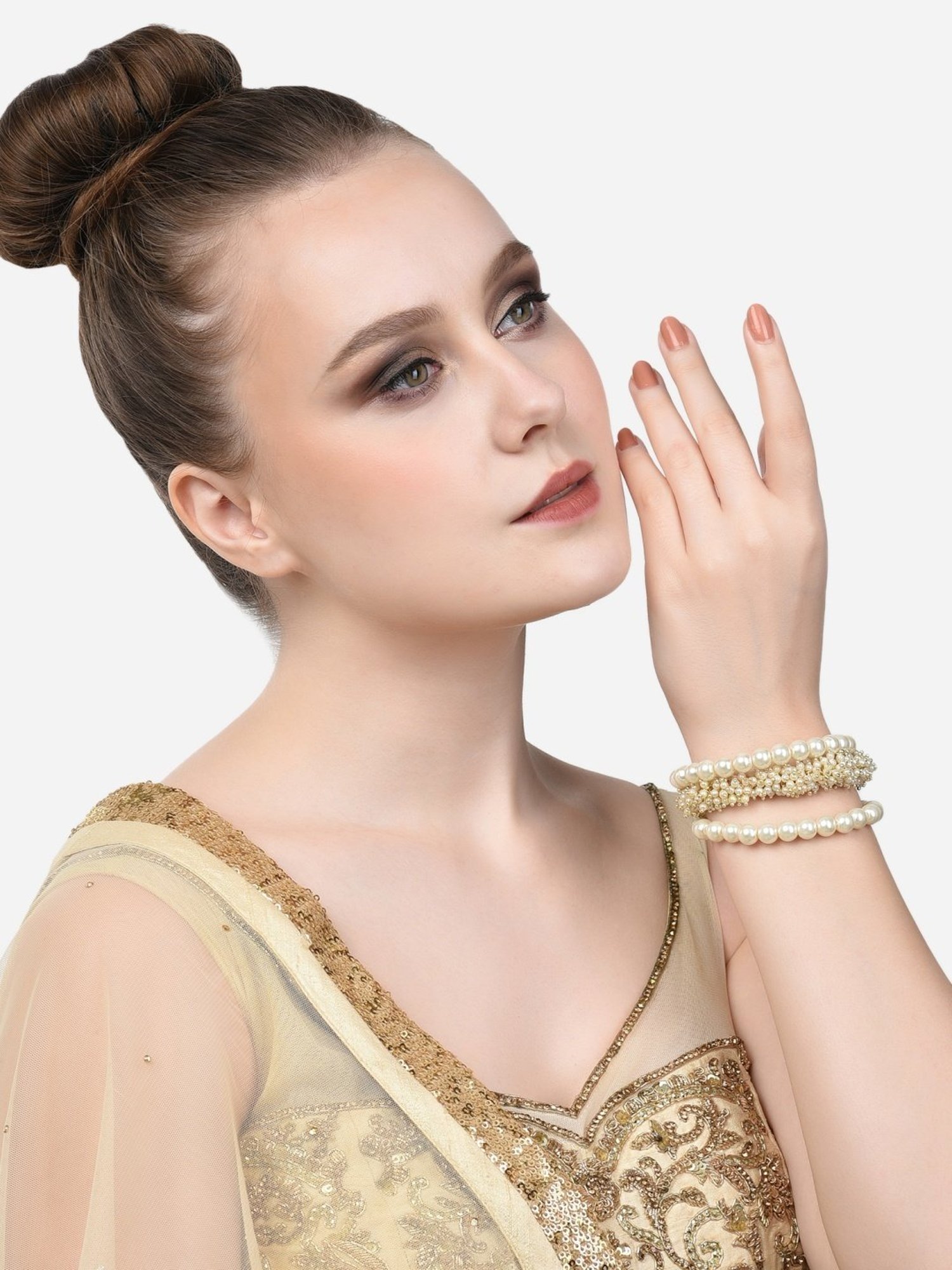 Zaveri Pearls Gold Tone Multistrand Cluster Pearls Ethnic Bracelet-ZPFK14610