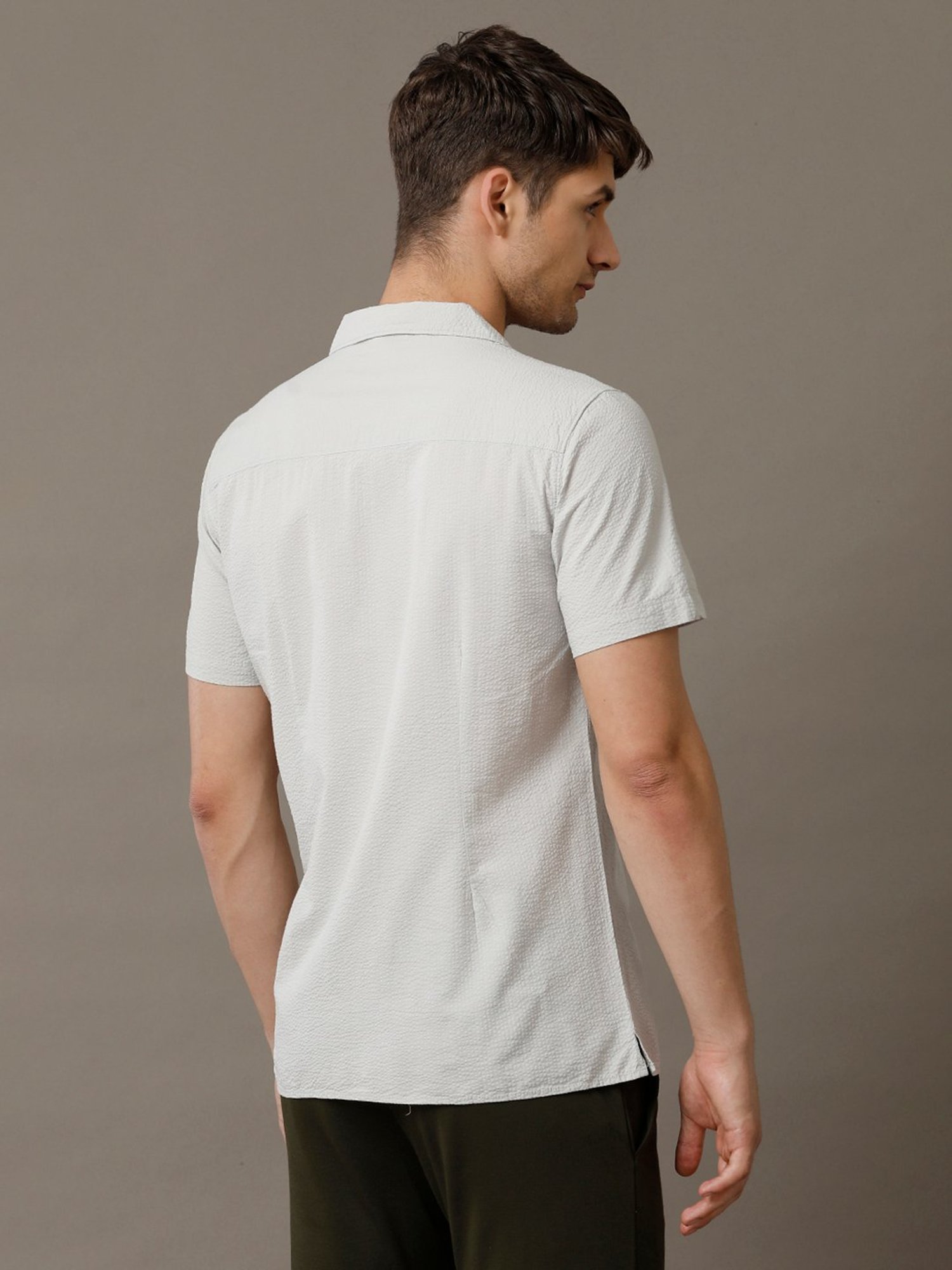 Identiti Grey Slim Fit Self Design Shirt