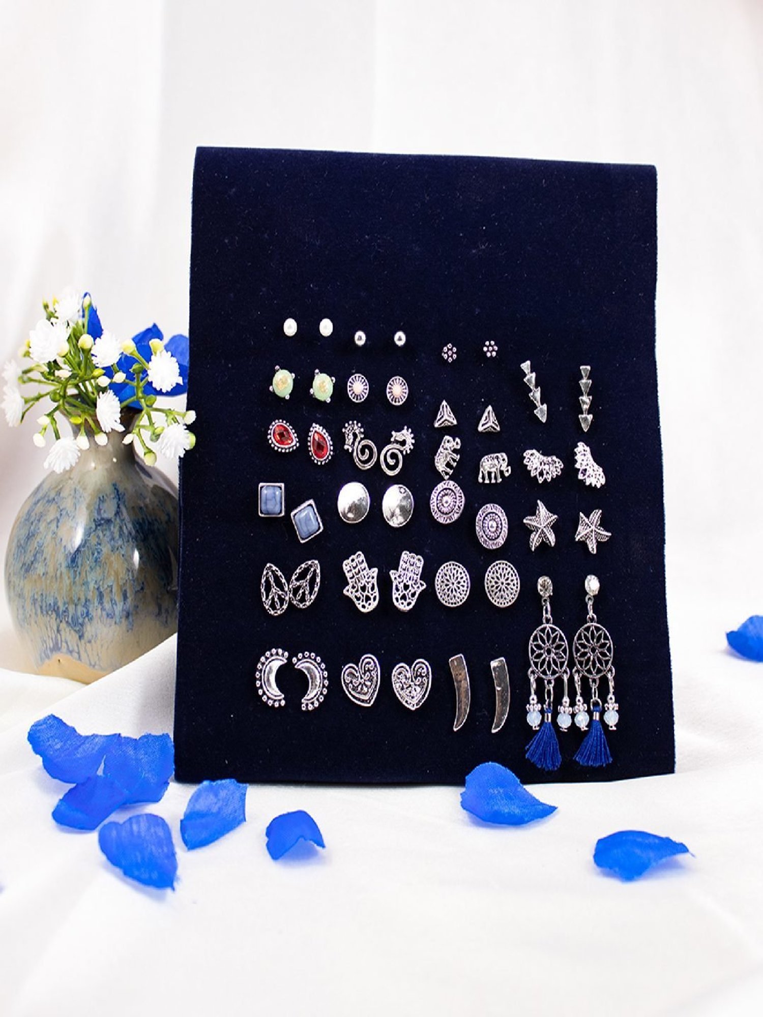 Jewelz Fashion Silver Stud Earring Set for Women & Girls Pack of 22