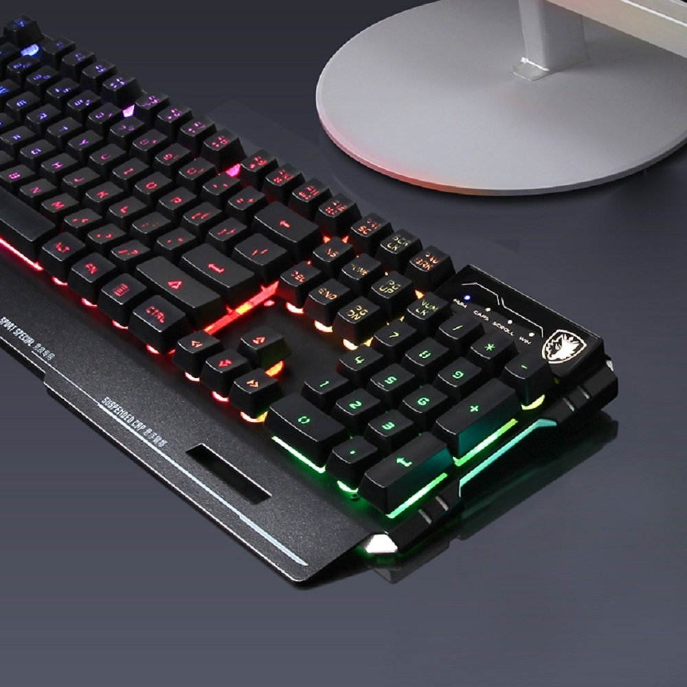 SADES Anivia K8 Gaming Keyboards Blademail Wired USB Keyboards for Pc/Mac gamers, 19 non-conflict keys, 7 colors Backlit, Metal Material