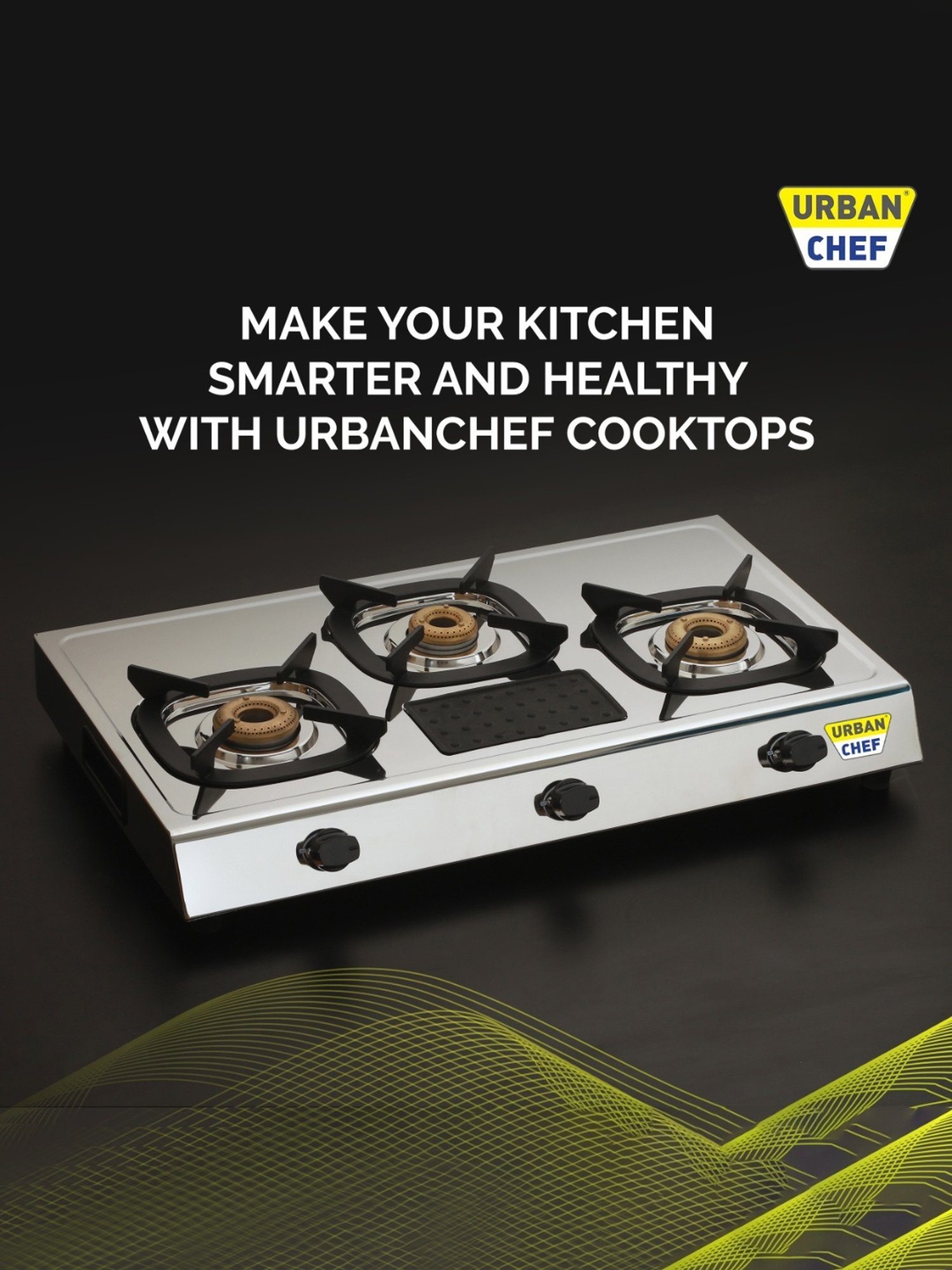 Urban Chef Gas Stove with 3 Burners ( Silver/Black )