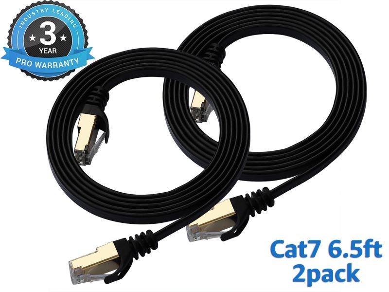 Cat 7 Ethernet Cable 100 ft LAN Cable Internet Network Cord for PS4, Xbox, Router, Modem, Gaming, Black Flat Shielded 10 Gigabit RJ45 High Speed Computer Patch Wire.